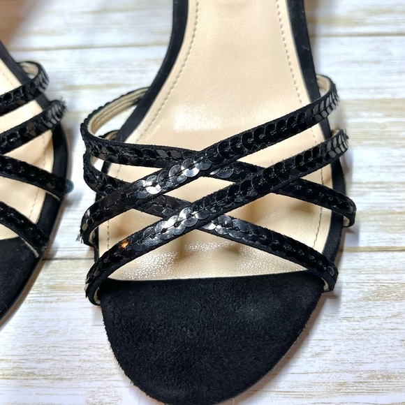 Nine West Ivonne Women Black Ankle Strap Sequins 4” Heels size 5 - Picture 4 of 8